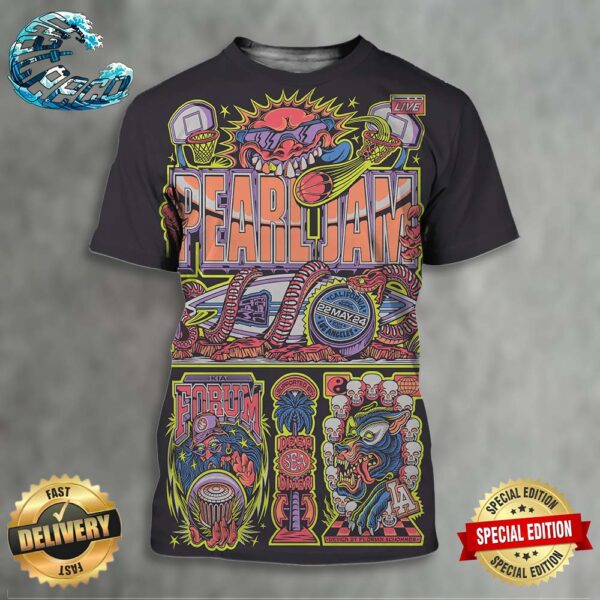 Pearl Jam With Deep Sea Diver Official Event Poster Night 2 At Kia Forum On May 22th 2024 In Los Angeles Art By Florian Schommer All Over Print Shirt