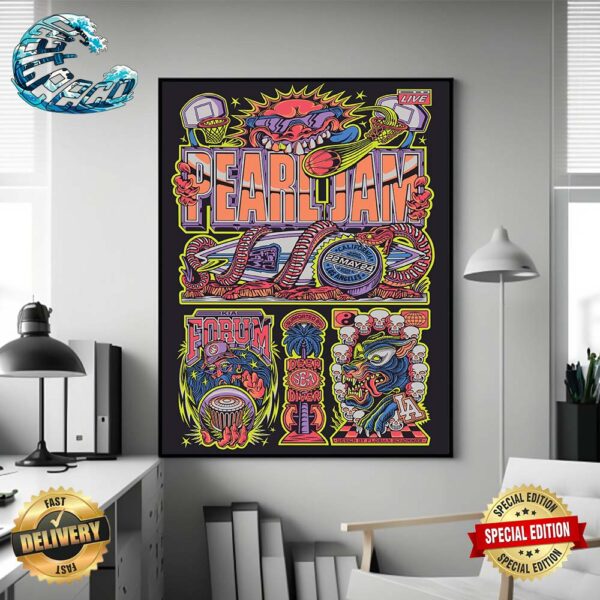 Pearl Jam With Deep Sea Diver Official Event Poster Night 2 At Kia Forum On May 22th 2024 In Los Angeles Art By Florian Schommer Home Decor Poster Canvas