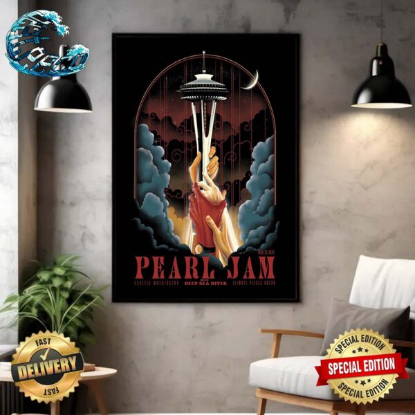 Pearl Jam With Deep Sea Diver Official Poster Night 2 In Seattle Washington At Climate Pledge Arena On May 30 2024 Art By Arian Buhler Poster Canvas