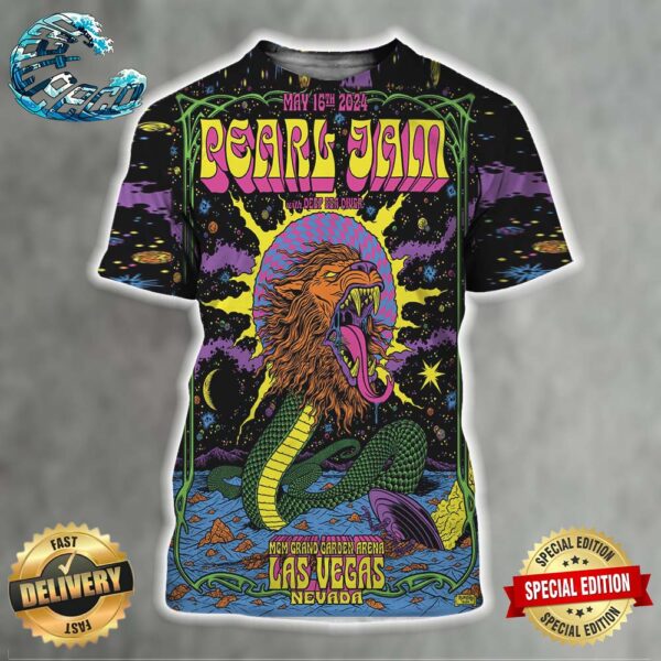 Pearl Jam With Deep Sea Diver Poster Night 1 At MGM Grand Garden Arena On May 16th 2024 In Las Vegas Nevada Art By Brian Romero All Over Print Shirt
