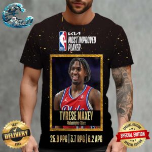 Philadelphia 76ers Guard Tyrese Maxey Is The Recipient Of The George Mikan Trophy As The 2023-24 KIA NBA Most Improved Player All Over Print Shirt