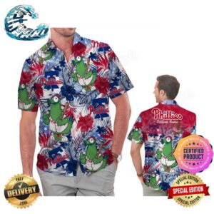 Philadelphia Phillies America Flag Tropical Floral MLB Aloha Hawaiian Shirt Beach Shorts Custom Name For Men Women