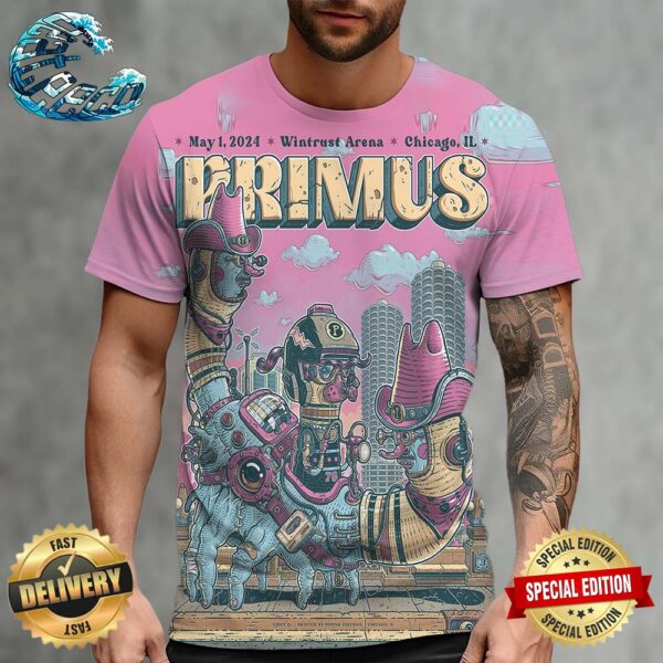 Primus The Poster For Tonight’s Show In Chicago IL At Wintrust Arena On May 1 2024 All Over Print Shirt