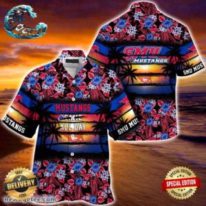 SMU Mustangs Summer Beach Hawaiian Shirt Hibiscus Pattern For Sports Fan