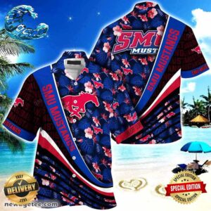 SMU Mustangs Summer Beach Hawaiian Shirt With Tropical Flower Pattern