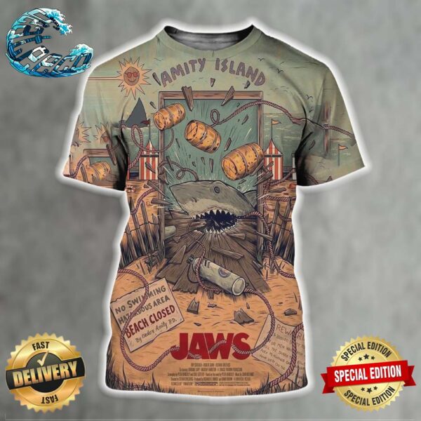 Sam Dunn Illustration Pleased To Reveal My Official Jaws Poster  Release With Vice Press Amity Island All Over Print Shirt