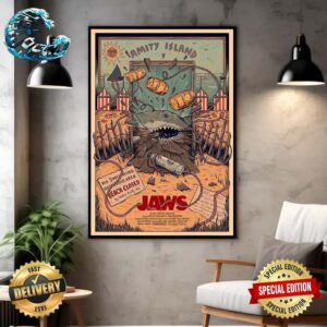 Sam Dunn Illustration Pleased To Reveal My Official Jaws Poster  Release With Vice Press Amity Island Wall Decor Poster Canvas