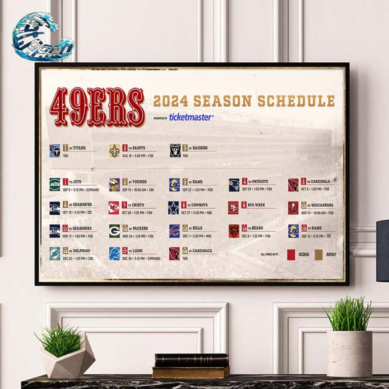 San Francisco 49ers Reveal Full NFL 2024 Season Schedule Wall Decor