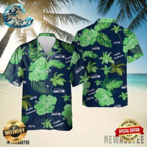 Seattle Seahawks NFL Color Hibiscus Button Up Hawaiian Shirt