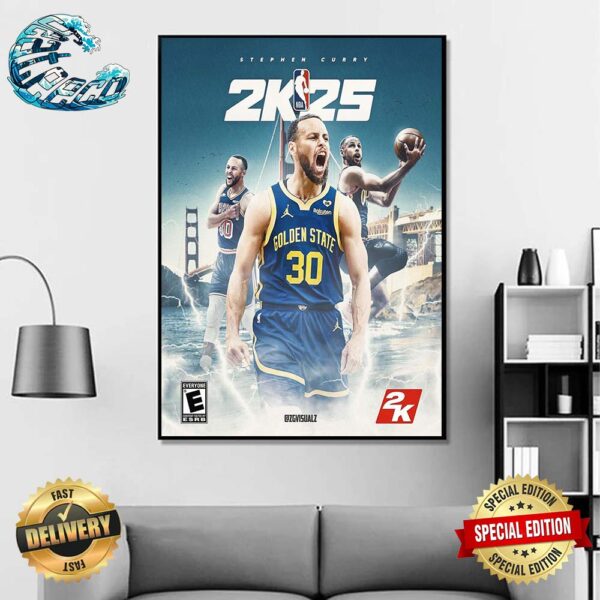 Stephen Curry Receive The Cover Athlete Of NBA 2K25 Wall Decor Poster Canvas