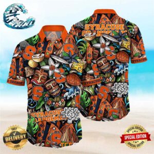 Syracuse Orange NCAA Mens Floral Button Up Hawaiian Shirt