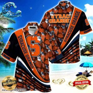 Syracuse Orange Summer Beach Hawaiian Shirt With Tropical Flower Pattern