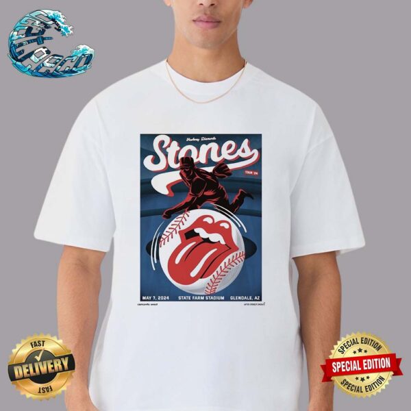 The Rolling Stones Hackney Diamonds Tour Poster For The Glendale AZ Second Night Show At State Farm Stadium Baseball Themed 24 May 7 2024 Unisex T-Shirt