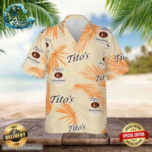 Tito’s Vodka Hawaiian Palm Leaves Pattern Shirt Beer