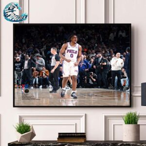 Tyrese Maxey Philadelphia 76ers 2024 Eastern Conference Playoffs First Round Game 5 Vs New York Knicks Celebration Photograph Decor Poster Canvas