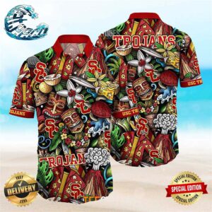 USC Trojans Ncaa Mens Floral Button Up Hawaiian Shirt