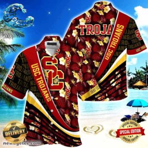 Usc Trojans Summer Beach Hawaiian Shirt With Tropical Flower Pattern