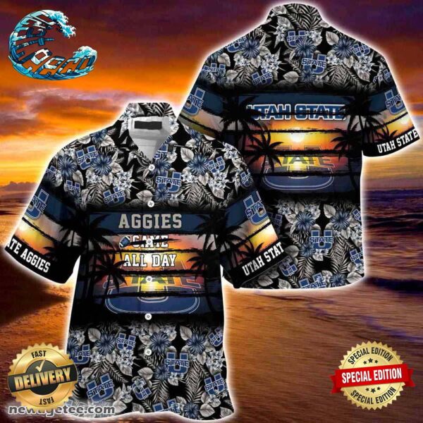 Utah State Aggies Summer Beach Hawaiian Shirt Hibiscus Pattern For Sports Fan