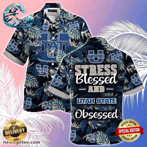 Utah State Aggies Summer Beach Hawaiian Shirt Stress Blessed Obsessed