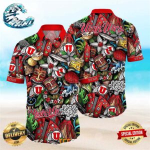Utah Utes NCAA Mens Floral Button Up Hawaiian Shirt