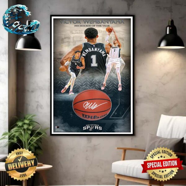 Victor Wembanyama San Antonio Spurs 2024 NBA Rookie of the Year Break Through Shadowbox Photograph with Autographed Basketball Poster