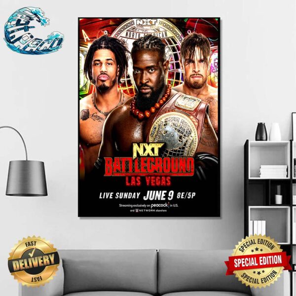 WWE NXT Battleground Triple Threat Match Oba Femi Vs Wes Lee Vs Joe Coffey In Las Vegas On June 9 Home Decor Poster Canvas