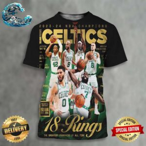2023-24 NBA Champions Boston Celtics Gold The Metal Editions SLAM Presents 18 Rings The Greatest Franchise Of All Time All Over Print Shirt