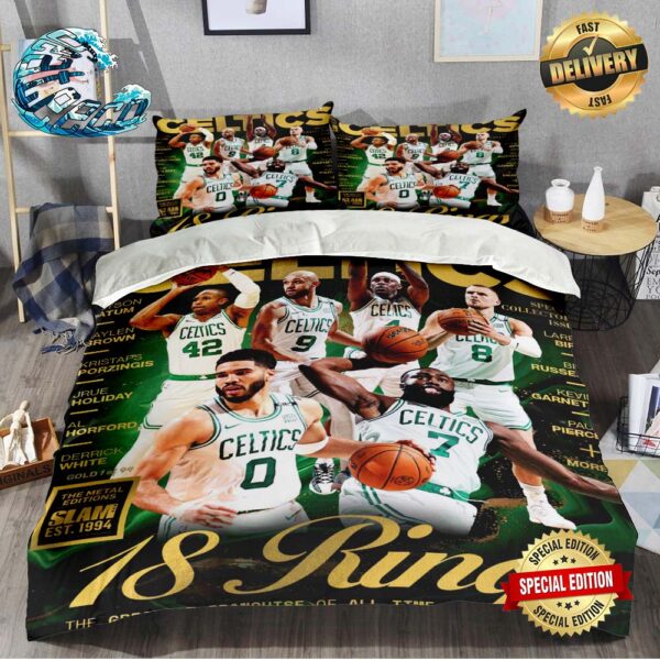 2023-24 NBA Champions Boston Celtics Gold The Metal Editions SLAM Presents 18 Rings The Greatest Franchise Of All Time Bedding Set