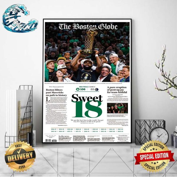 2024 Boston Celtics Sweet 18 NBA Champions Page Newspaper Home Decor Poster Canvas