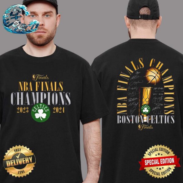 2024 NBA Finals Champions Boston Celtics Fade Away Jumper Roster Signature Two Sides Print Premium T-Shirt