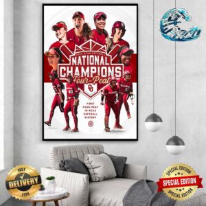 2024 NCAA Softball National Champions Oklahoma Sooners Women’s Softball First Four-Peat In NCAA Softball History Poster Cavas