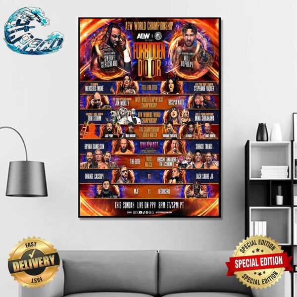 AEW x NJPW Forbidden Door All Matchup Card Home Decor Poster Canvas