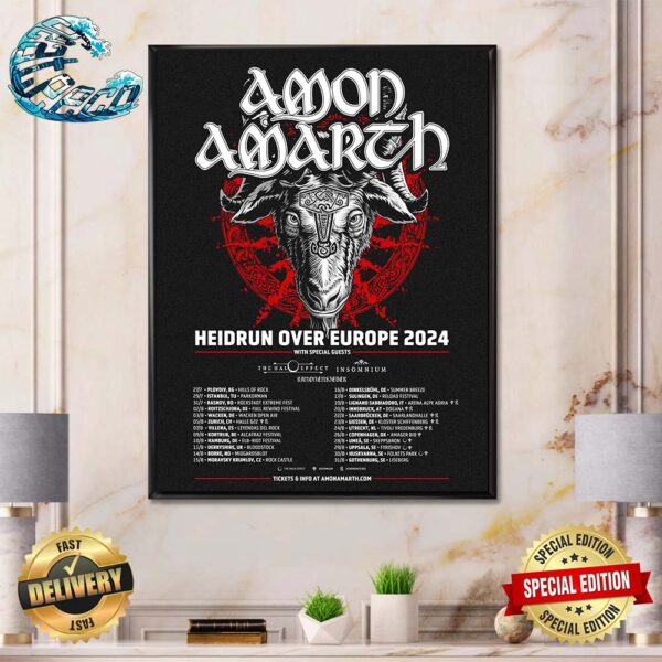 Amon Amarth Heidrun Over Europe 2024 With Special Guests Start On July 27 2024 Home Decor Poster Canvas
