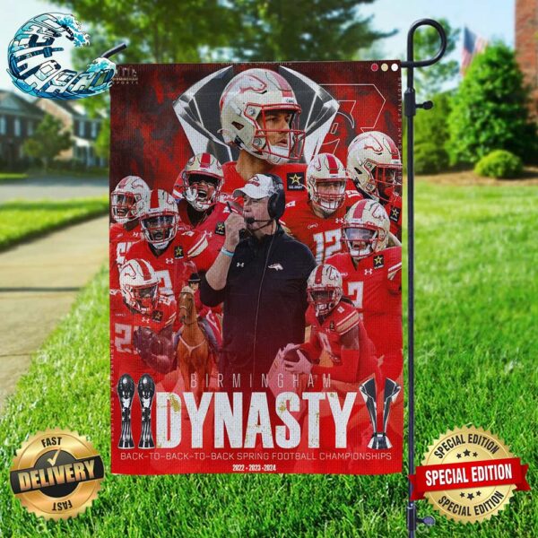 Birmingham Stallions Dynasty Back-To-Back Spring Football Champions 2022-2023-2024 Two Sides Garden House Flag