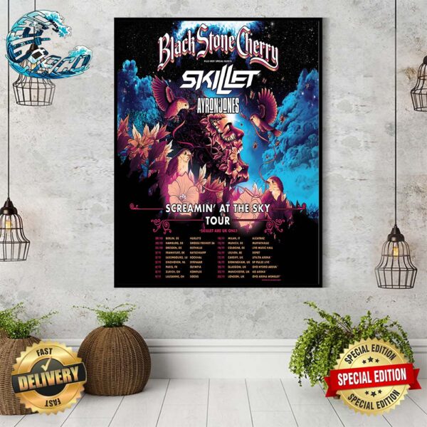 Black Stone Cherry Poster Plus Very Special Guests Skillet And Ayron Jones Screamin At The Sky Tour 2024 Skillet Are UK Only Home Decor Poster Canvas