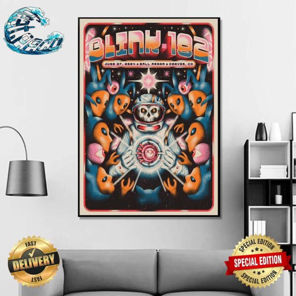 Blink-182 One More Time Tour 2024 Tonight Poster At Ball Arena In Denver CO On June 27 2024 Home Decor Poster Canvas