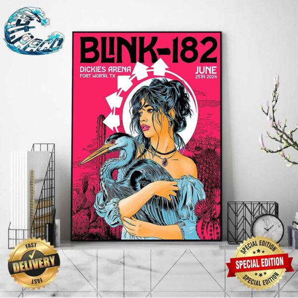 Blink-182 Poster For Tonight Show In Fort Worth Texas At Dickies Arena On June 25th 2024 Home Decor Poster Canvas