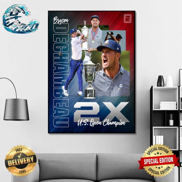 Bryson Dechambeau Holds Off Rory Mcilroy To Win His Second Career 2024 US Open Champion Poster Canvas