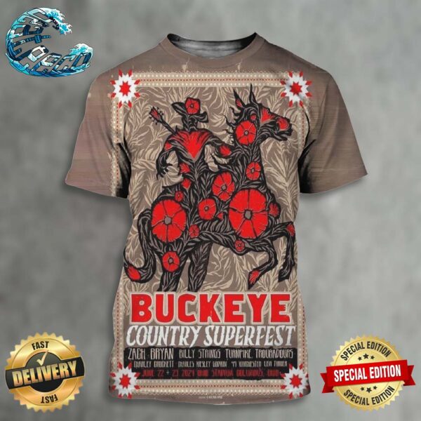 Buckeye Country Superfest Columbus Ohio Show Event Poster At Ohio Stadium On Jun 22-23 2024 Art By Munk One All Over Print Shirt