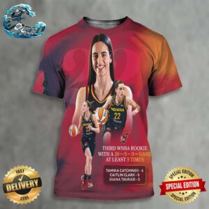 Caitlin Clark Joins Tamika Catchings And Diana Taurasi As The Third Rookie In WNBA History To Record 20 PTS 5 AST 5 REB In At Least 5 Games 3D Shirt