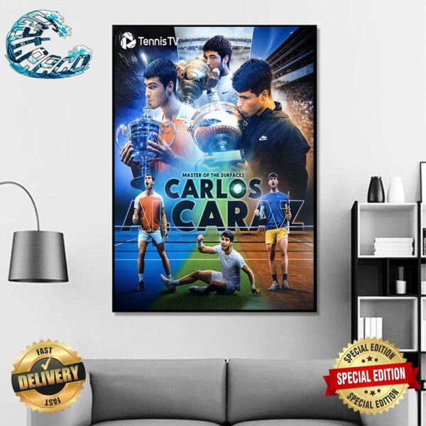 Carlos Alcaraz Becomes The Youngest Male Player To Win A Grand Slam On All 3 Surfaces Home Decor Poster Canvas