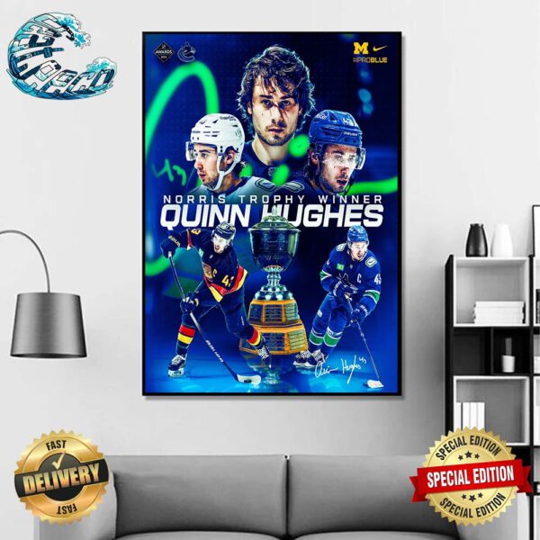 Congrats Quinn Hughes From Michigan Hockey Wins The Norris Trophy NHL Awards Home Decor Poster Canvas