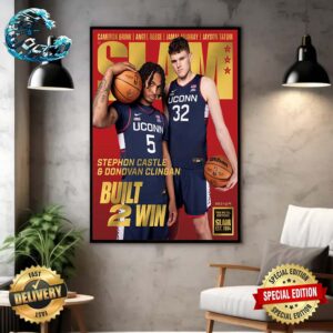 Donovan Clingan And Stephon Castle From UConn Huskies Built 2 Win Cover SLAM 250 Gold The Metal Editions Home Decor Poster Canvas