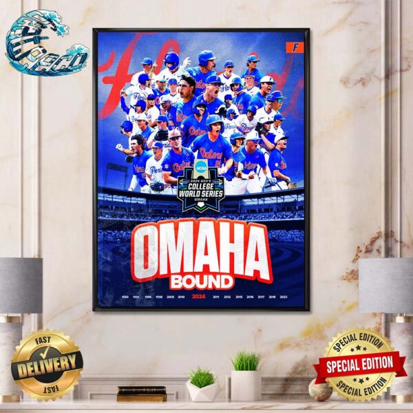 Florida Gators Baseball Road To Omaha Bound 2024 NCAA Men’s Baseball College World Series Wall Decor Poster Canvas