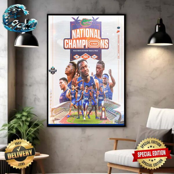 Florida Gators Track And Field And Cross Country National Champions 3-Peat 2024 NCAA Men’s Outdoor Track And Field Home Decor Poster Canvas