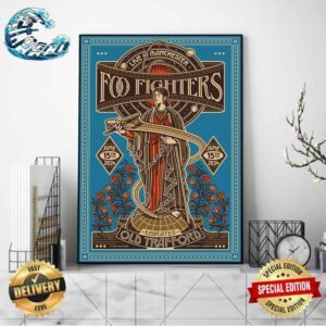 Foo Fighters Live In Manchester Night Two Poster At Emirates Old Trafford On June 15 2024 Artwork By F Schommer Home Decor Poster Canvas