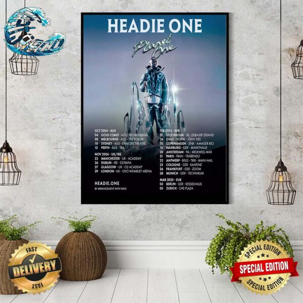 Headie One Planet One Tour Poster UK Australia And Ireland 2024-2025 Home Decor Poster Canvas