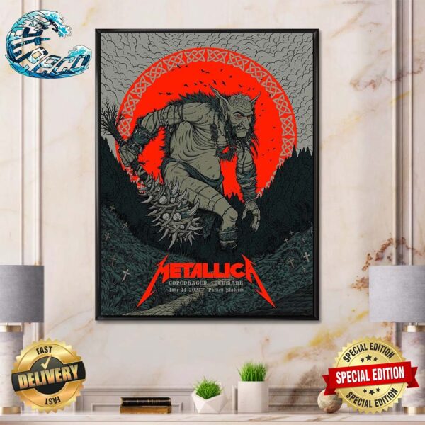 Metallica M72 World Tour Denmark Night 1 Poster At Parken Stadium In Copenhagen On June 14 2024 Home Decor Poster Canvas