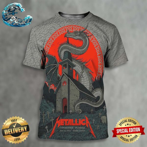 Metallica M72 World Tour Denmark Night 2 Poster Limited Edition At Parken Stadium For Our No Repeat Weekend In Copenhagen On June 16 2024 All Over Print Shirt