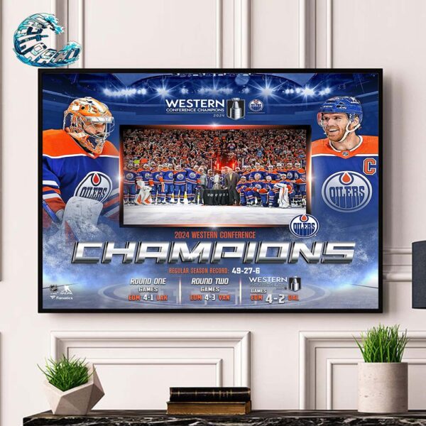 NHL Playoffs 2024 Edmonton Oilers Western Conference Champions Wall Decor Poster Canvas